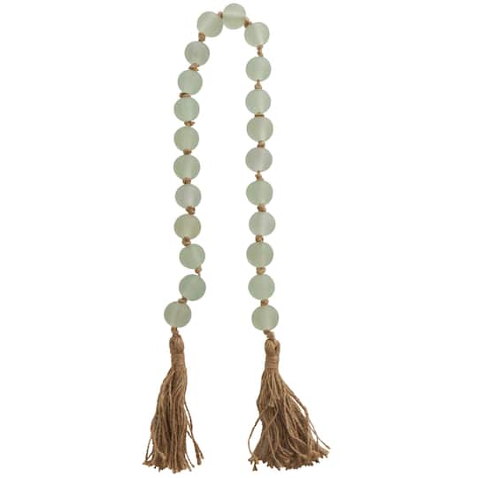 45" Handmade Round Frosted Glass Bead Garland with Tassels & Knotted Jute